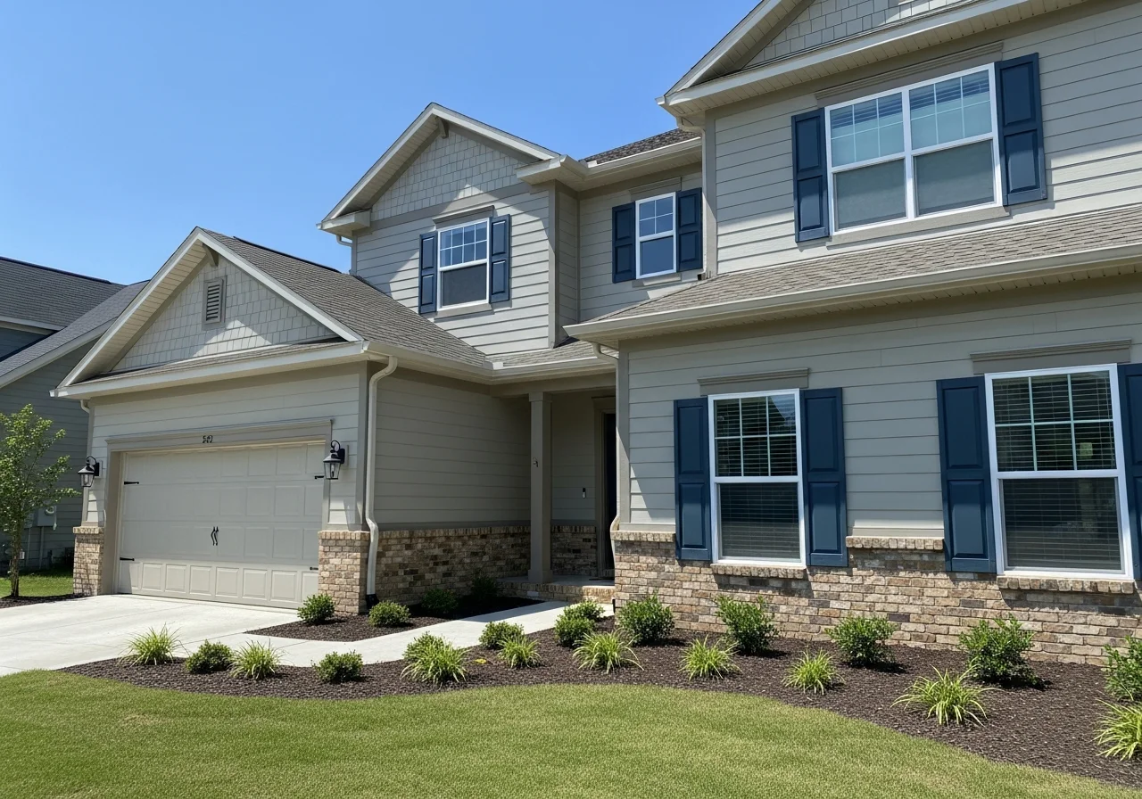 Modern exterior after AI house painter — fresh Sherwin-Williams palette, crisp white trim, updated front door
