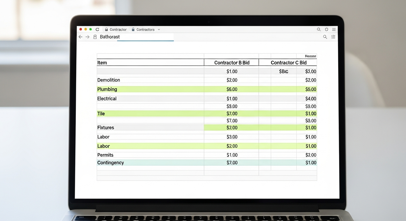 Bid comparison spreadsheet template showing how to organize and compare multiple contractor bids line by line