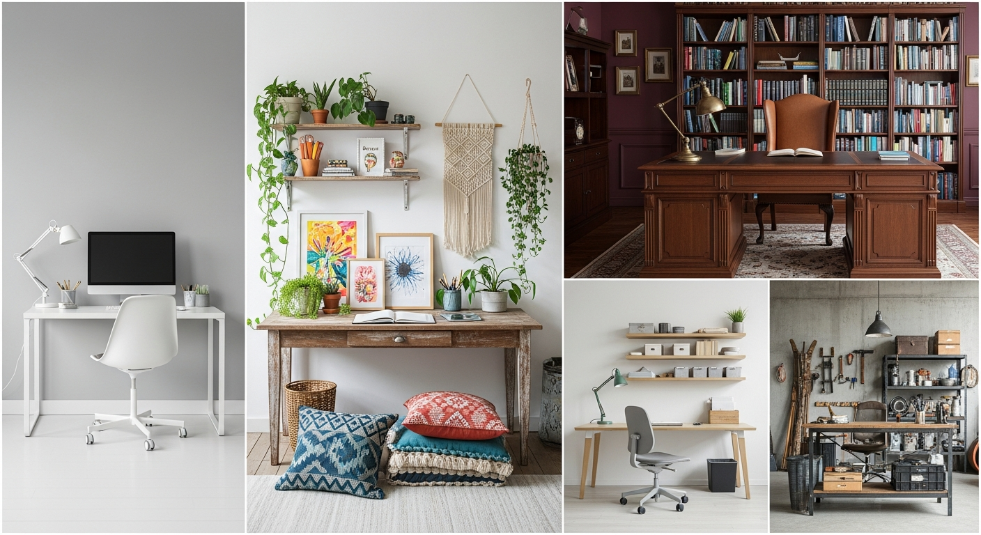 Professional Zoom background setup with styled bookshelf, ring light, and curated wall decor behind desk chair