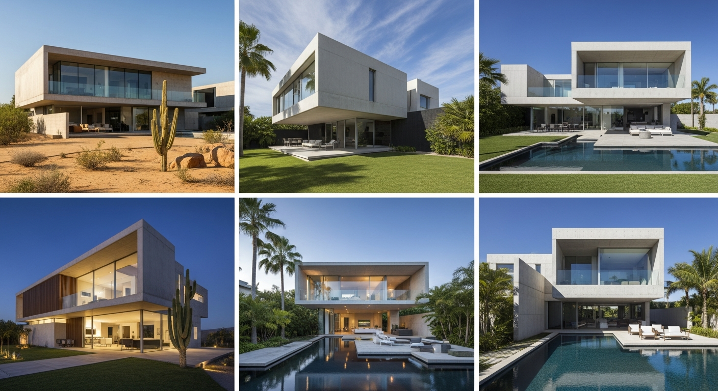 Award-winning 2020s concrete residential projects in desert and tropical settings