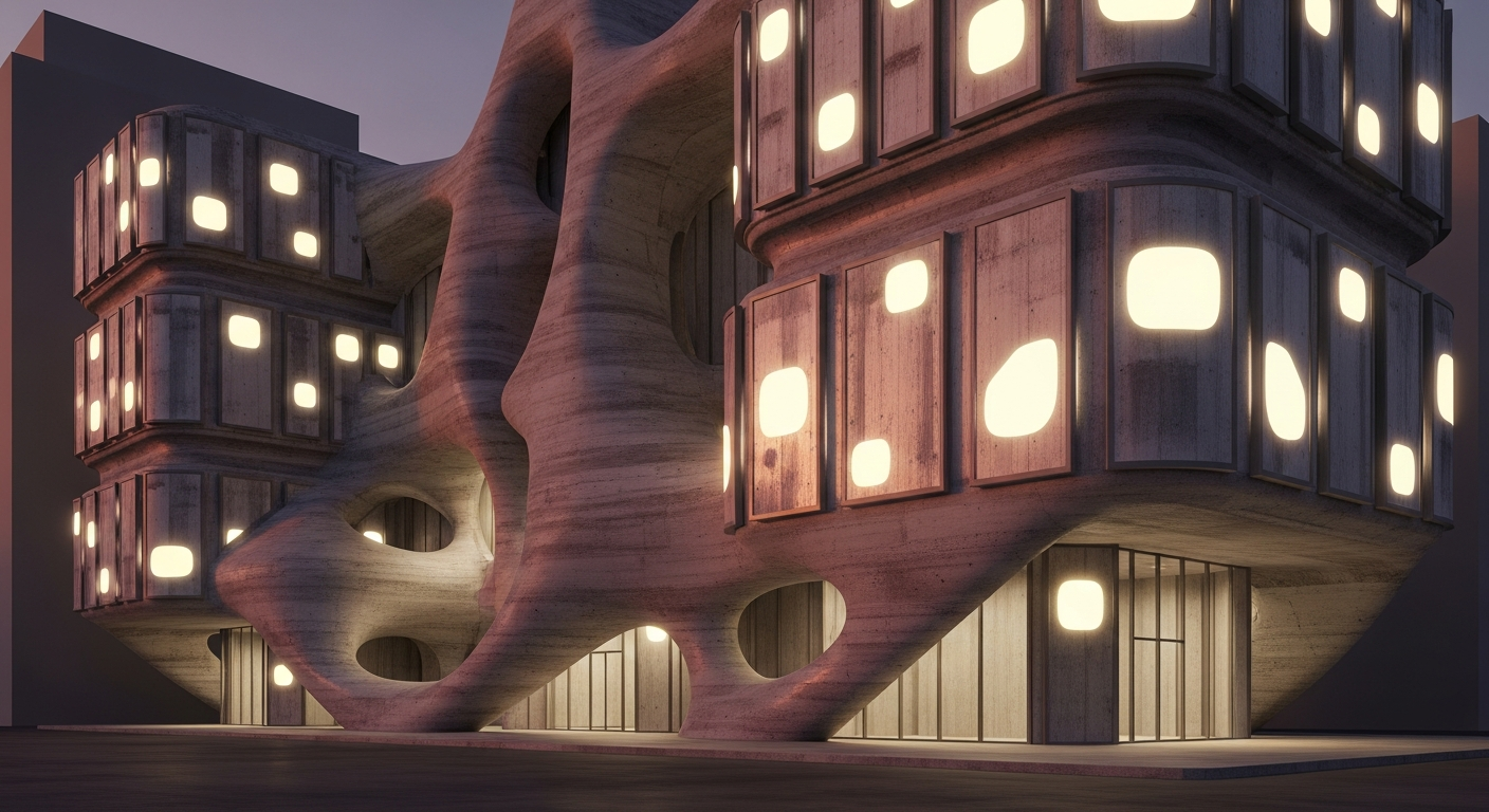 Concept rendering of futuristic 3D-printed parametric concrete structure