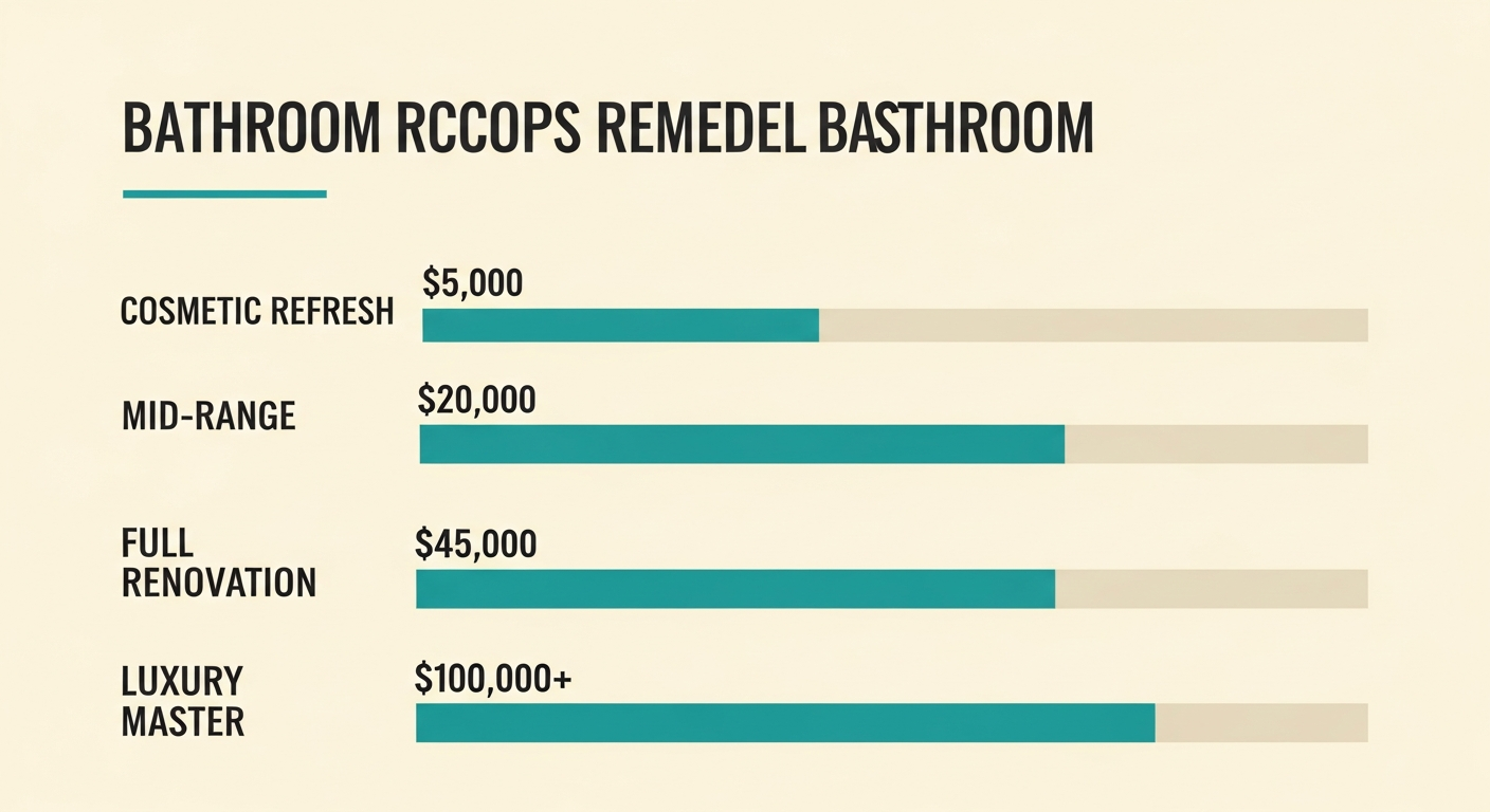 Bathroom remodel cost breakdown showing four budget tiers from cosmetic refresh to luxury renovation