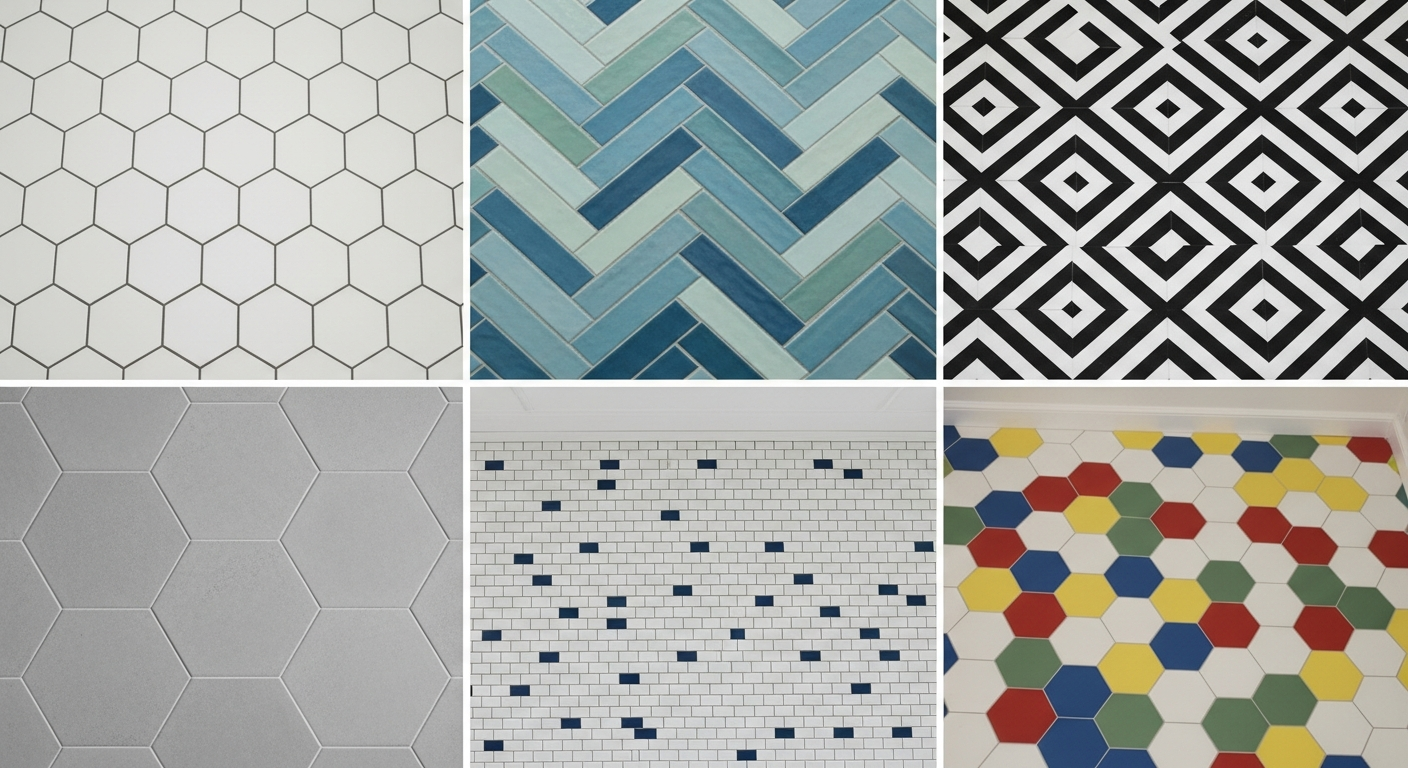 Various bathroom floor tile patterns and materials