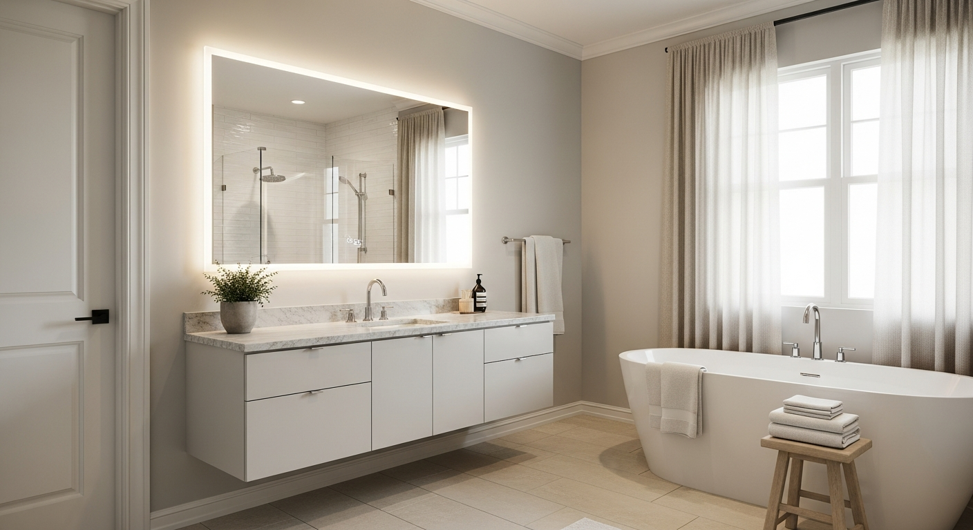 Serene bathroom with white and neutral color scheme