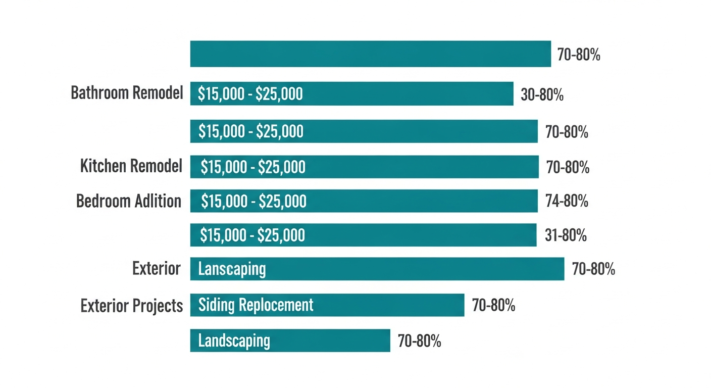 ROI comparison chart showing bathroom remodel versus kitchen, exterior, and other home renovation projects