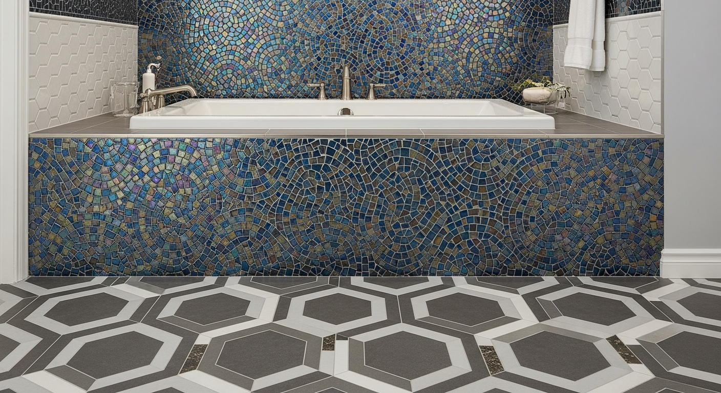 Different bathroom tile patterns for walls and backsplash