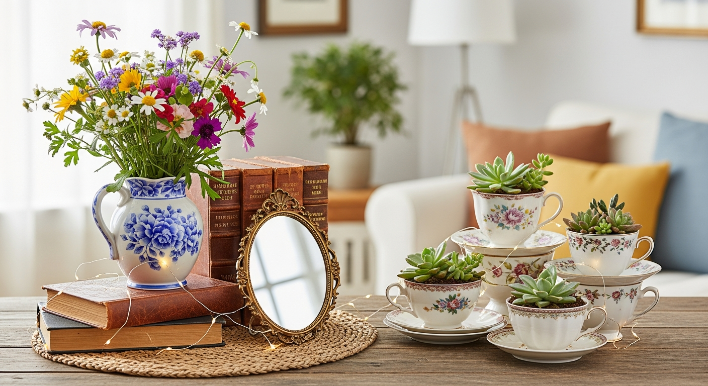 Budget-friendly decor updates including pillows, plants, and accessories