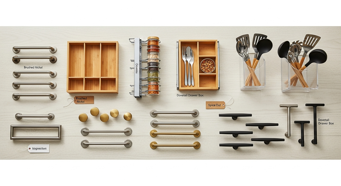 Cabinet hardware options and interior organization features