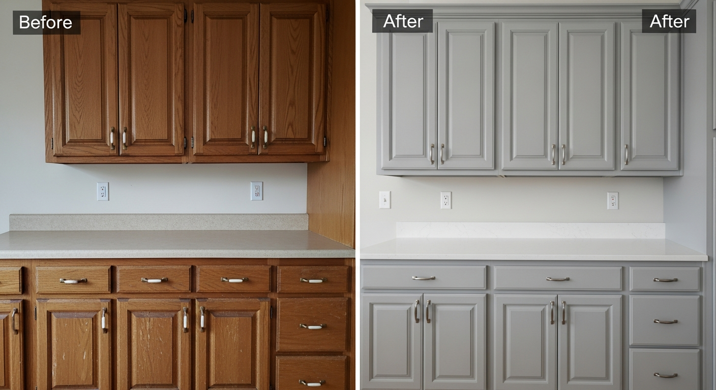 Before and after cabinet painting transformation