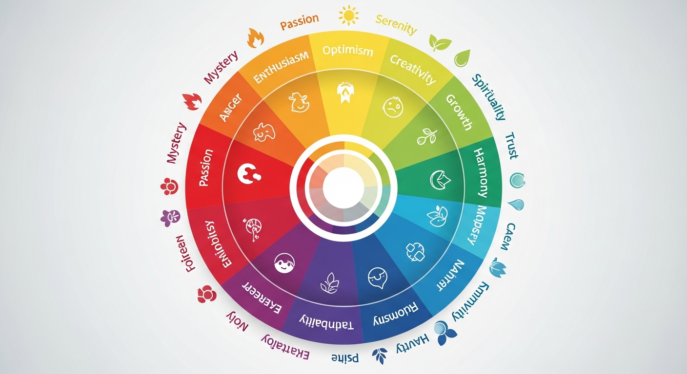 Color wheel showing psychological associations for each color