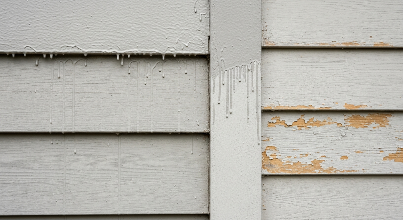 Close-up of peeling and blistering exterior paint showing common failure from poor preparation
