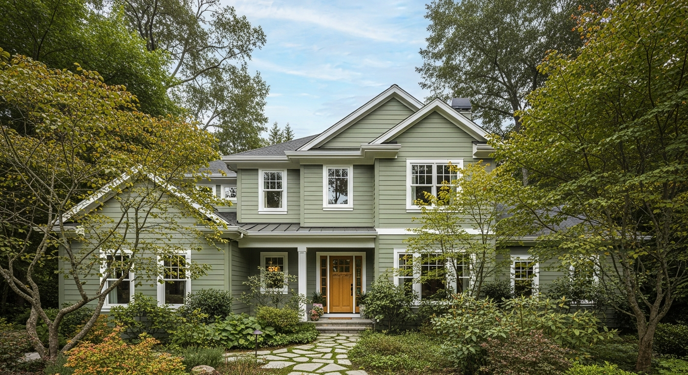 Beautiful home exterior painted in trending sage green