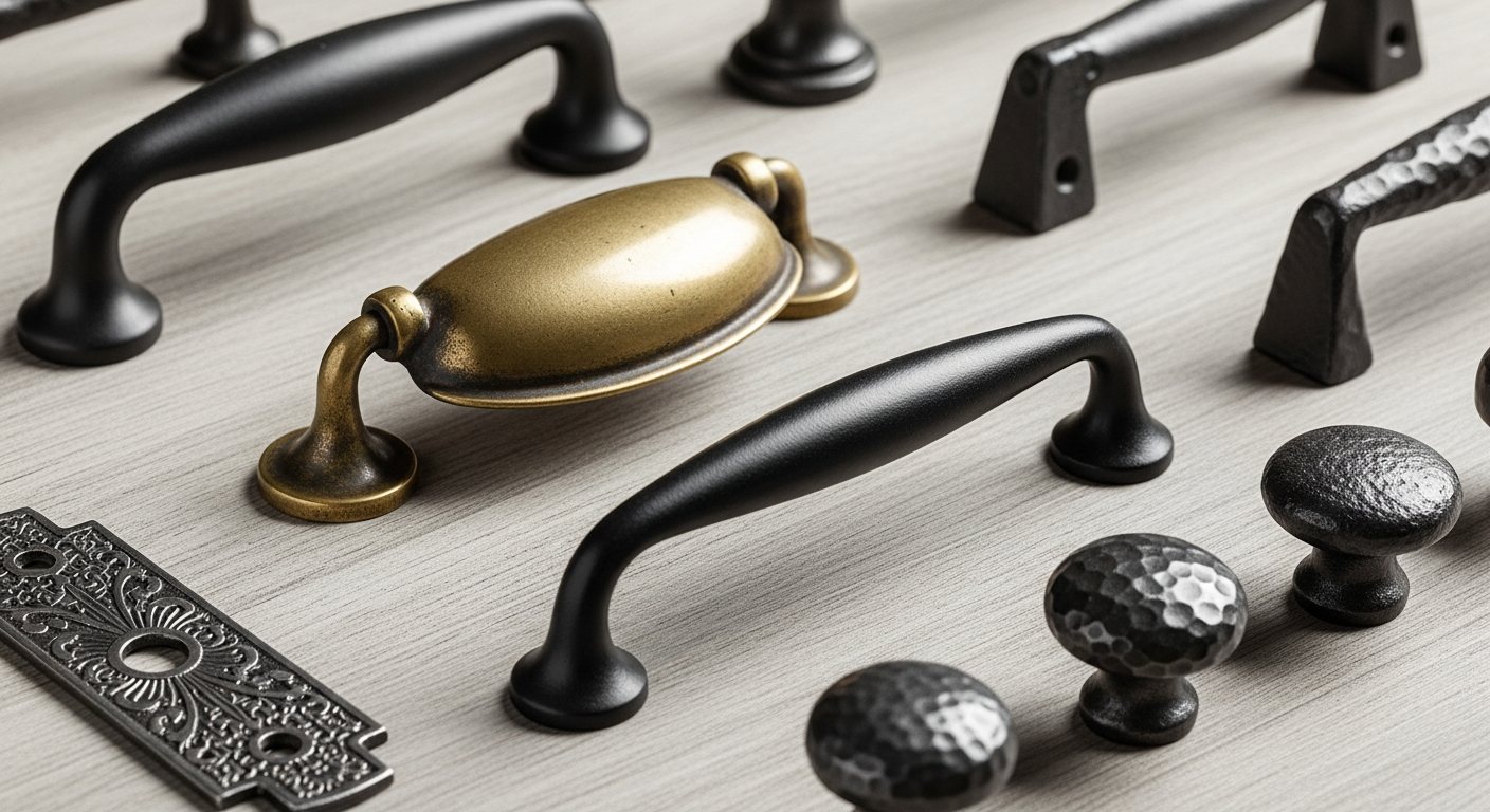 Farmhouse kitchen hardware and fixture details