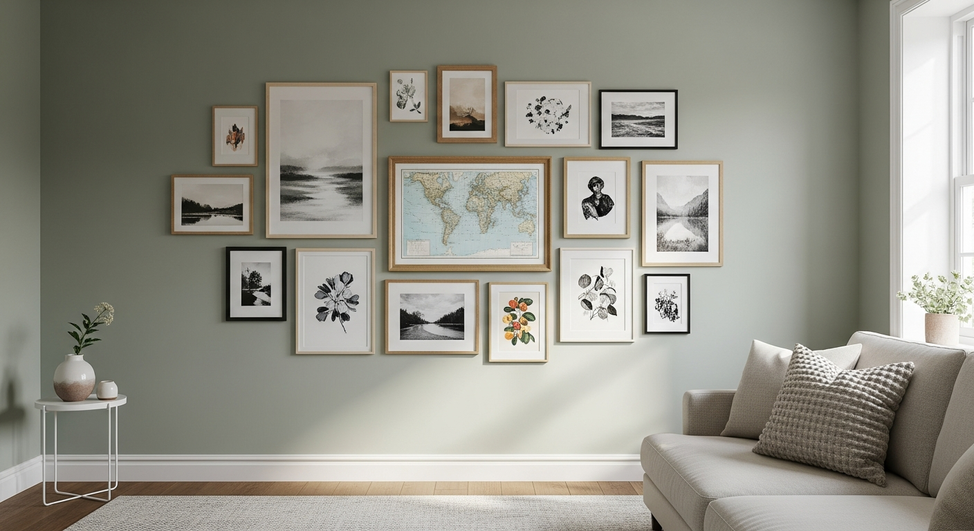 Stunning gallery wall arrangement in living room