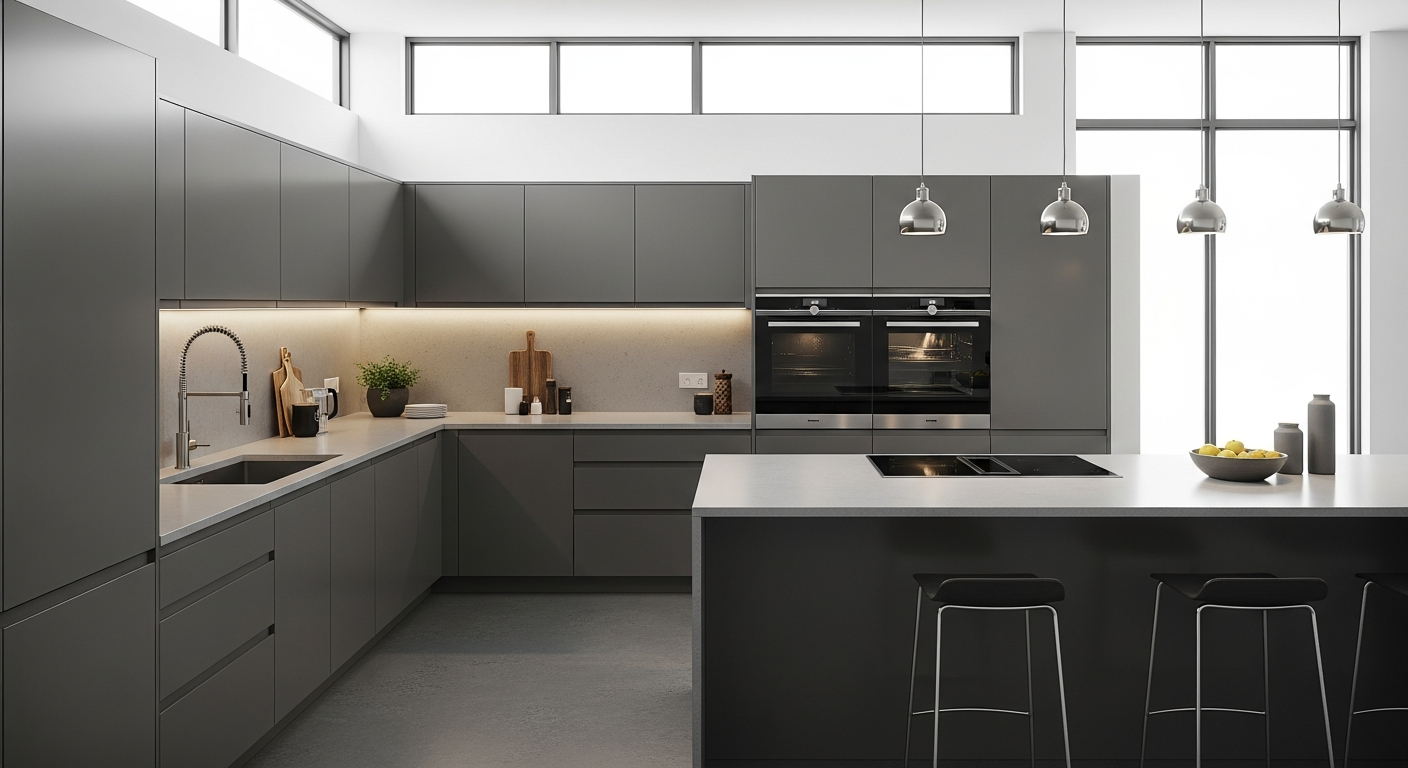 Sleek modern kitchen with handleless flat-panel cabinets