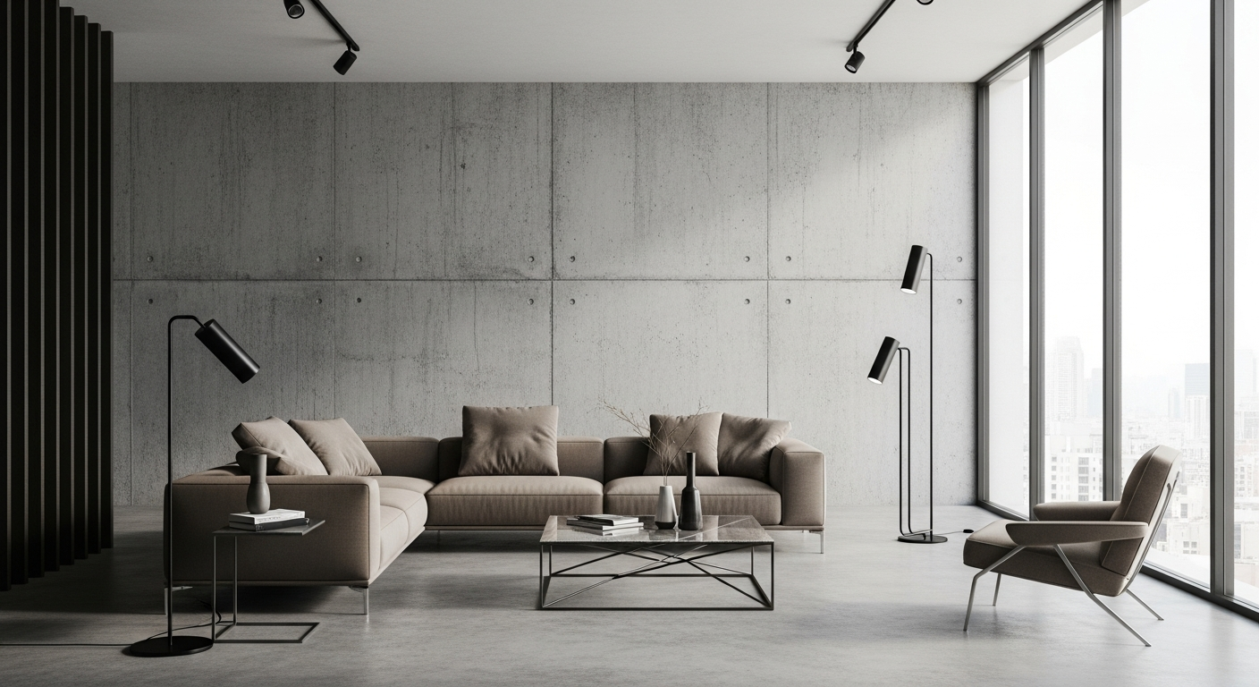 Close-up of modern material combination featuring wood, metal, and leather