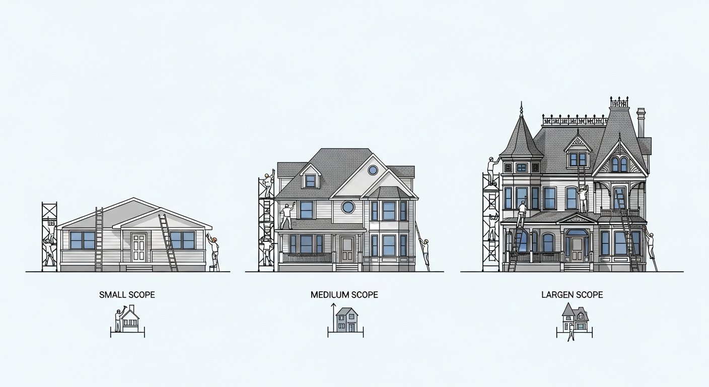 Visual diagram showing how different factors extend or shorten exterior painting project timelines