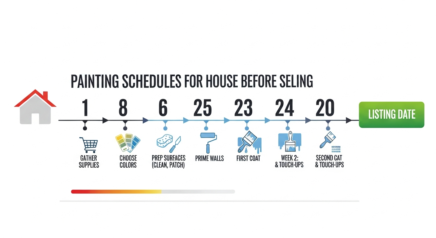 Timeline infographic showing the best time to paint your home exterior relative to listing date