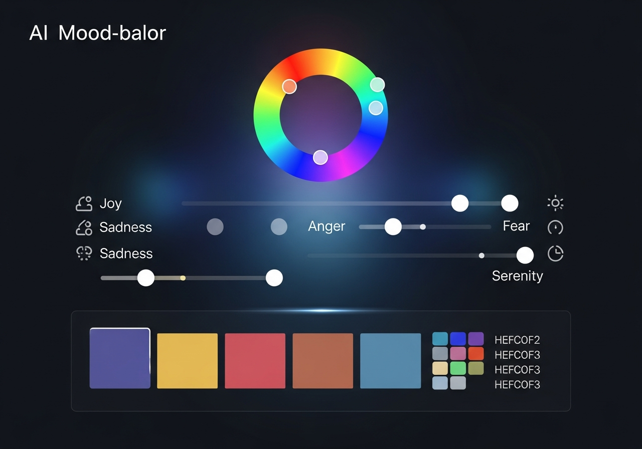 Diagram showing neural network processing color data into harmonious palette outputs