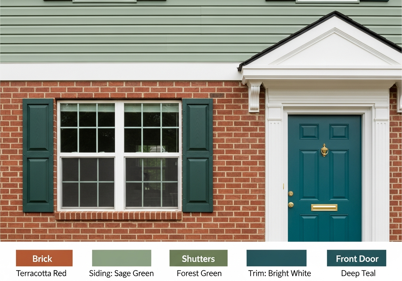Exterior palette coordination with brick and stone fixed elements