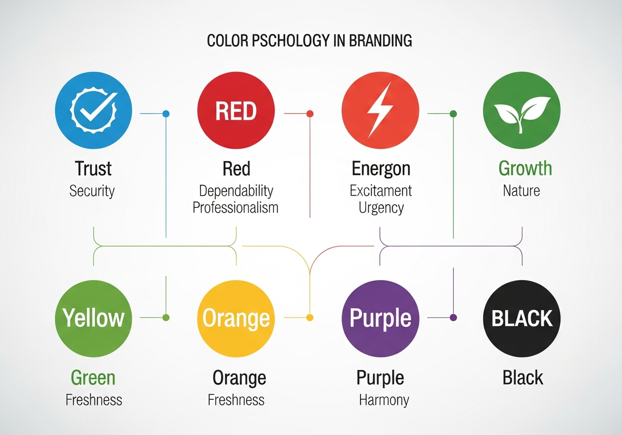 Color psychology wheel showing brand color associations and emotions