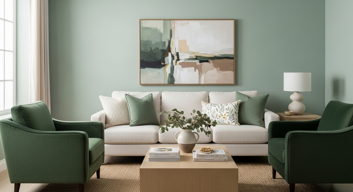 Living room showing coordinated paint, furniture, and decor color palette