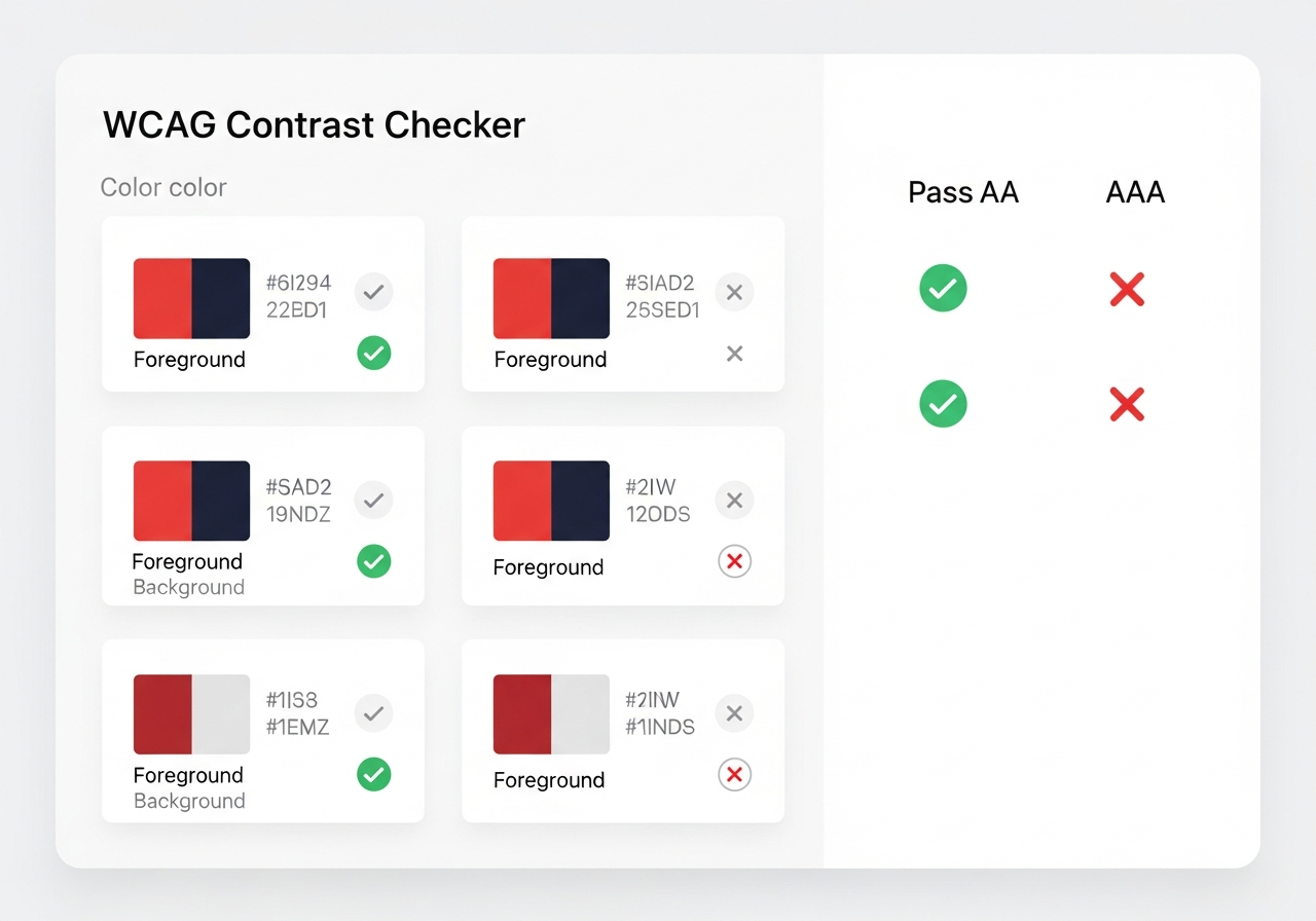 WCAG contrast ratio comparison showing passing and failing color combinations
