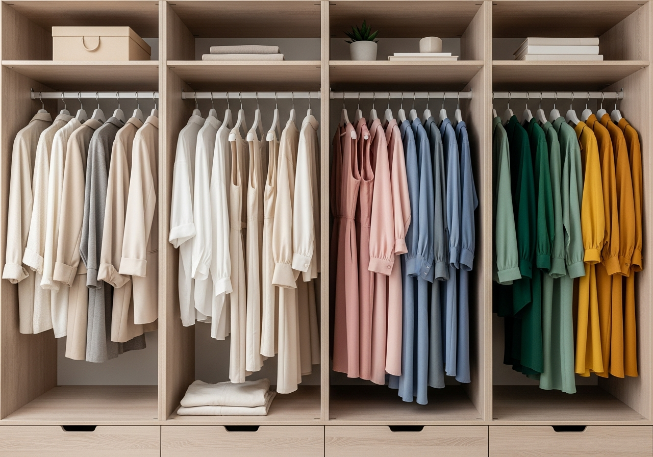 Neutral wardrobe base palette showing warm and cool neutral options