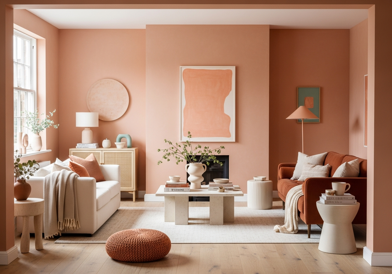 Pantone color specification applied across paint, fabric, and tile in interior design