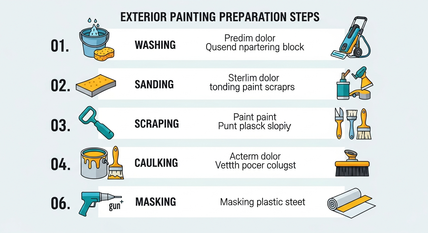 Visual checklist infographic of all 7 exterior painting prep steps