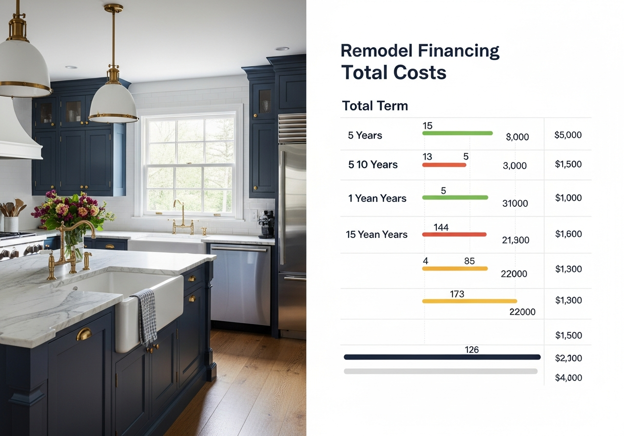 Side-by-side comparison table of remodel financing total costs over loan terms