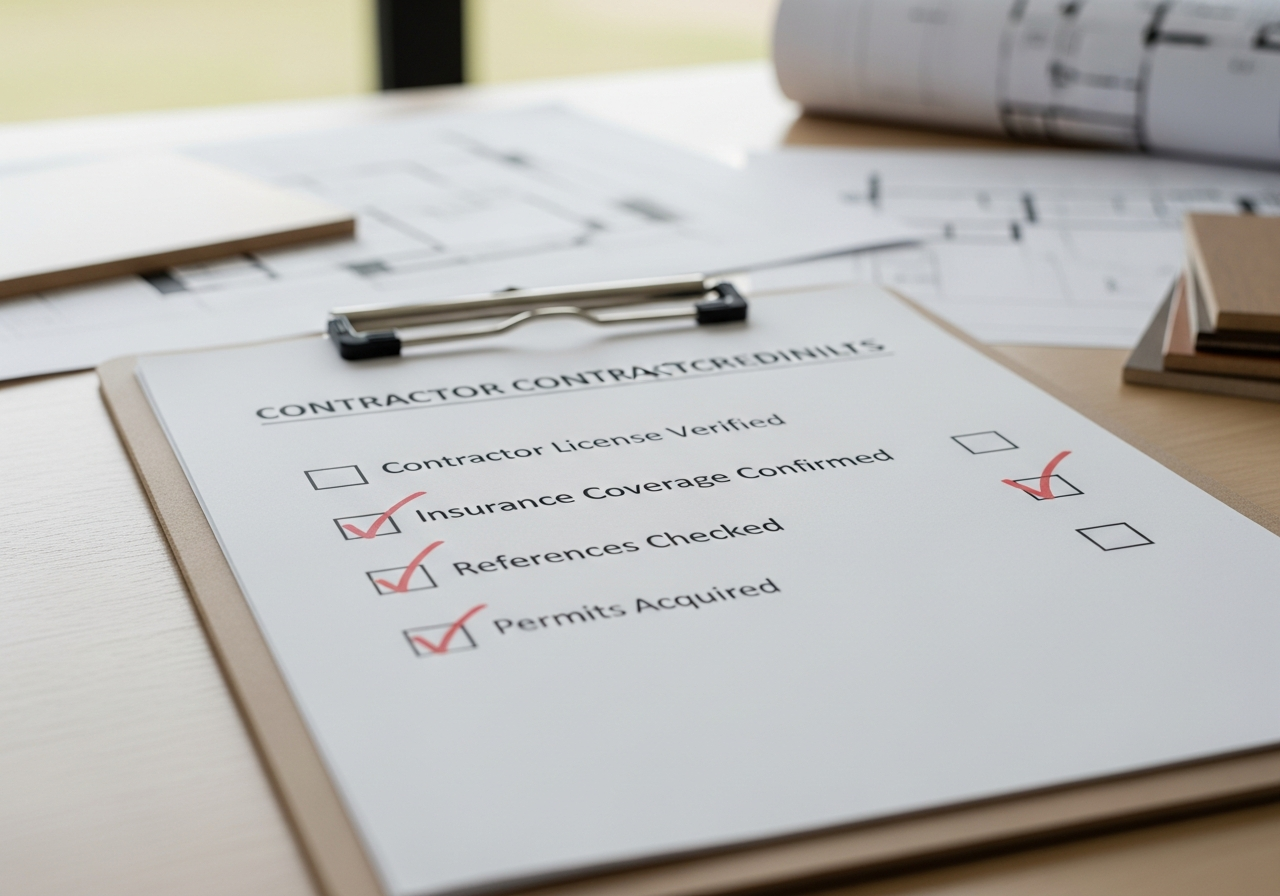 Checklist showing contractor license and insurance verification steps