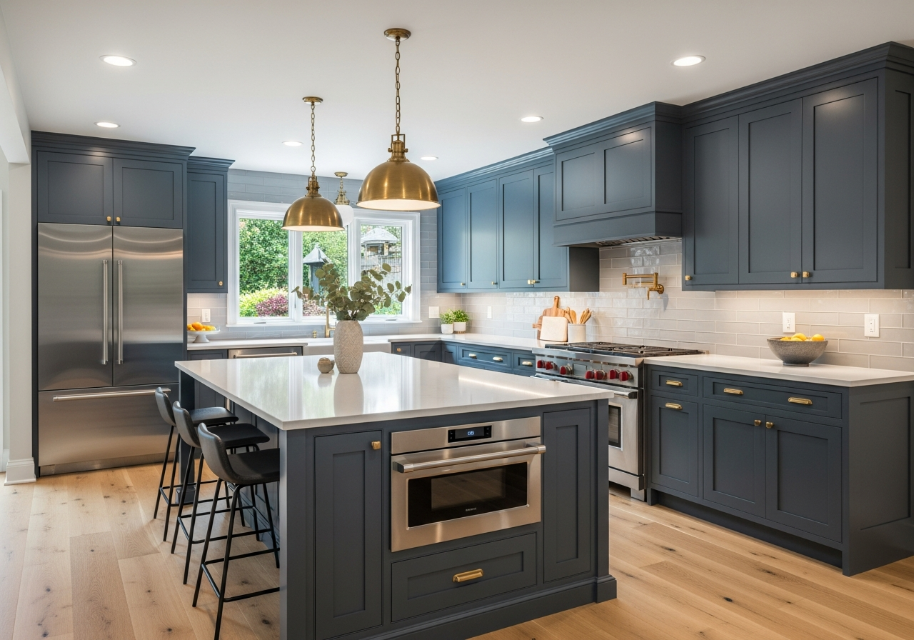 Completed kitchen remodel with new cabinets, countertops, and appliances