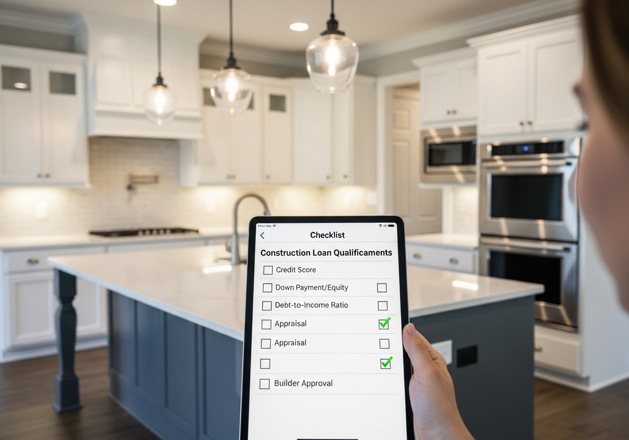 Checklist of construction loan qualification requirements including credit score and equity