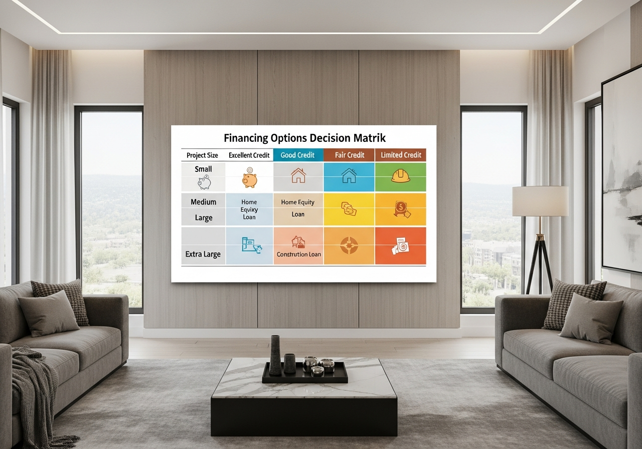 Decision matrix showing which financing option fits different project sizes and borrower profiles