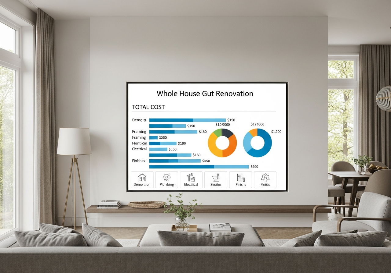 Detailed cost breakdown diagram showing phases of a whole-house gut renovation