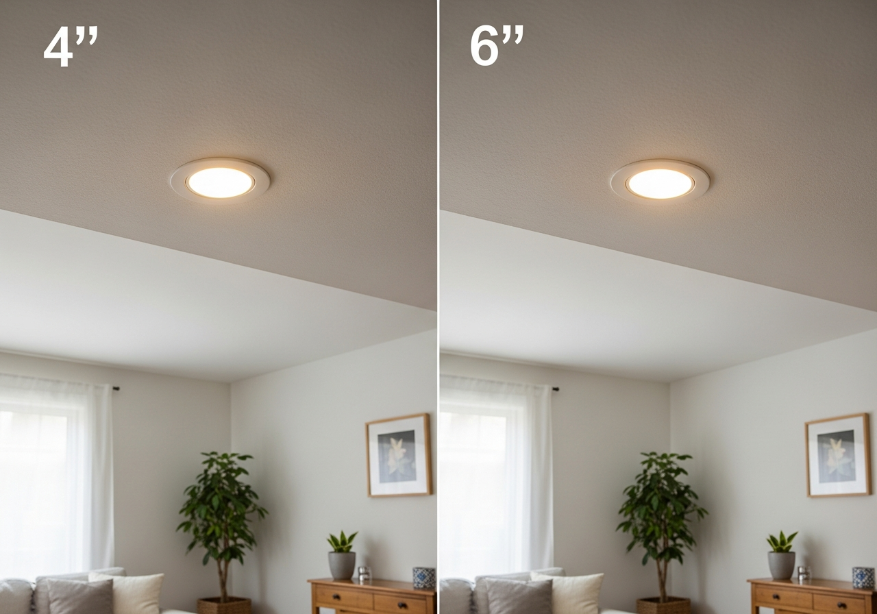Comparison of 4-inch and 6-inch recessed light trim styles for residential applications