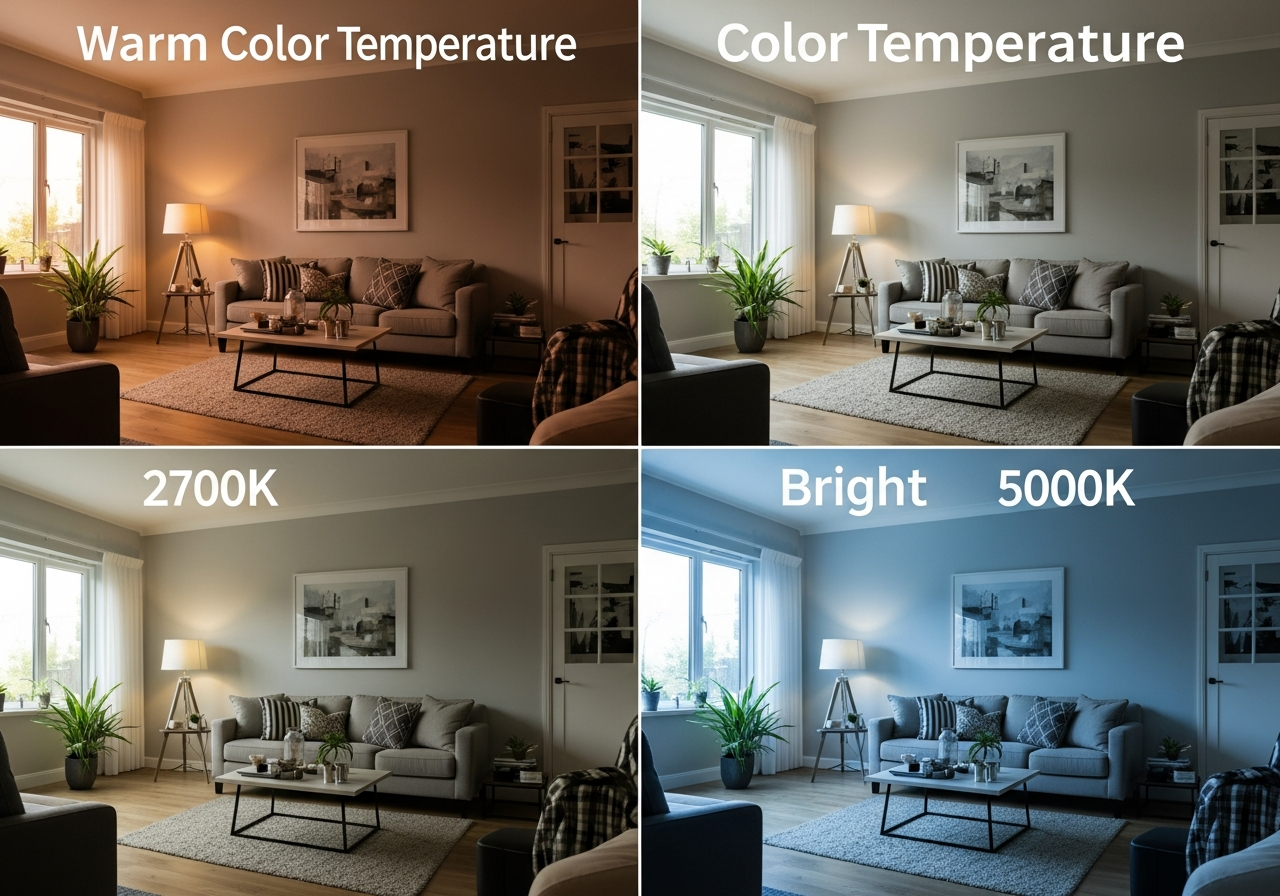 LED color temperature scale from warm 2700K to cool 5000K with room recommendations
