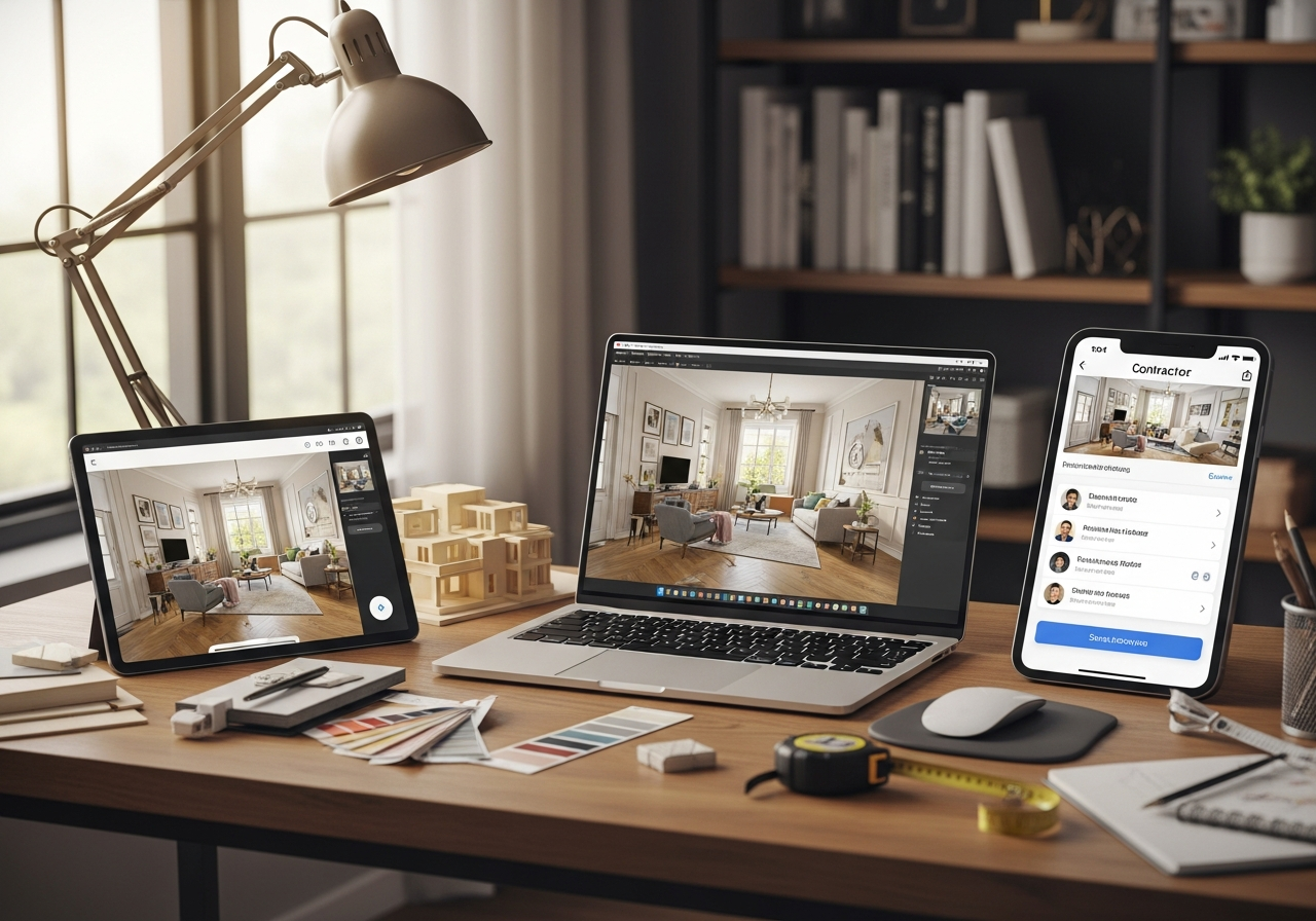 Complete AI remodel planning workflow from photo upload through contractor sharing