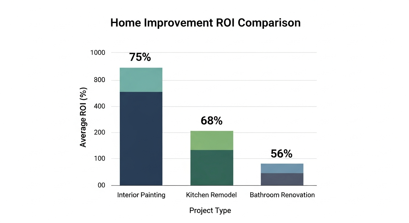 Bar chart comparing ROI percentages for exterior painting, landscaping, new front door, and power washing