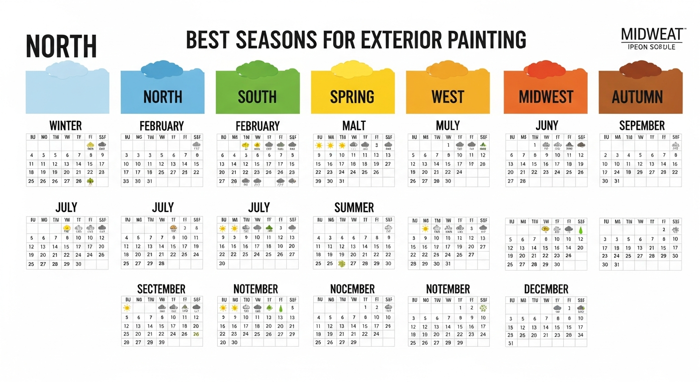 Calendar showing the best months to paint exteriors by region