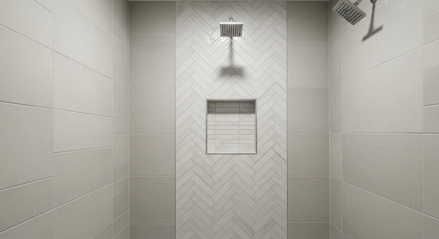 Shower tile designs showing accent niches and pattern variations