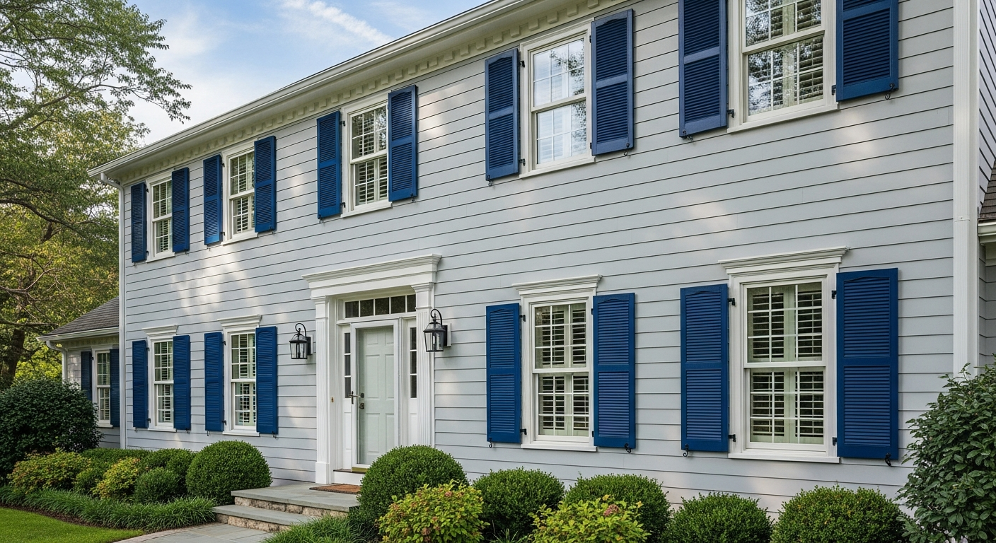 Side by side comparison of different shutter color strategies showing coordination with body and trim