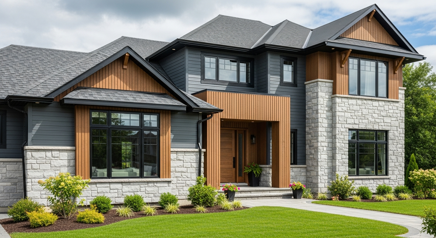Mixed material exterior with multiple siding types