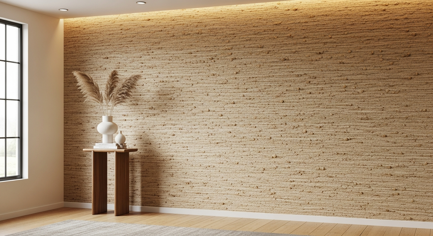 Natural grasscloth sisal textured wallpaper showing organic woven texture on elegant wall