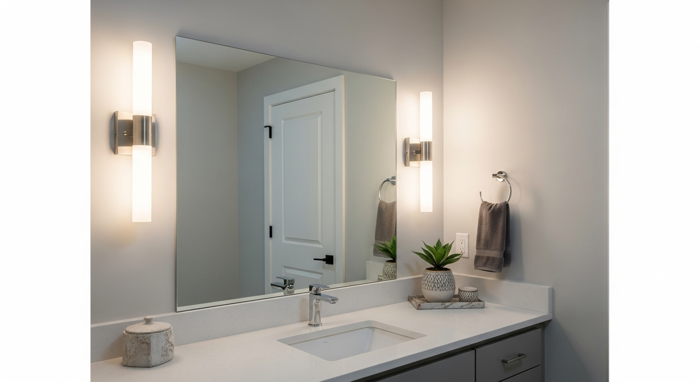 Properly placed vanity lighting with sconces flanking mirror