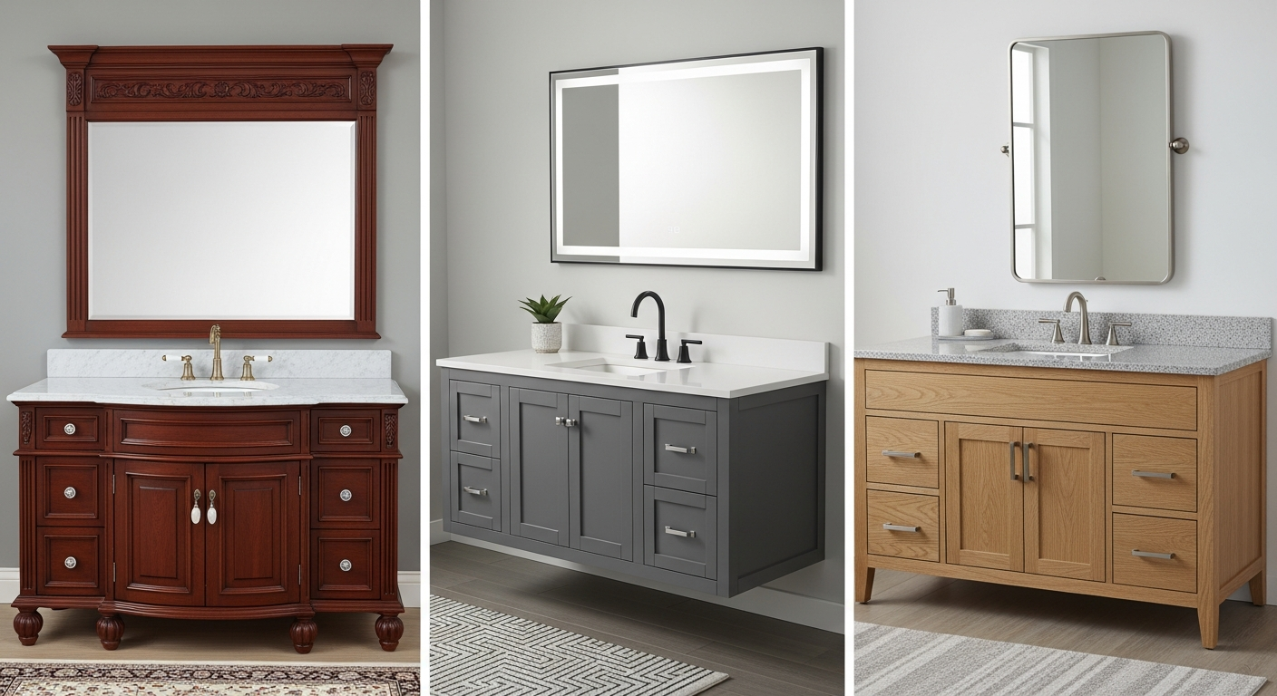 Different bathroom vanity styles: floating, freestanding, and furniture-style